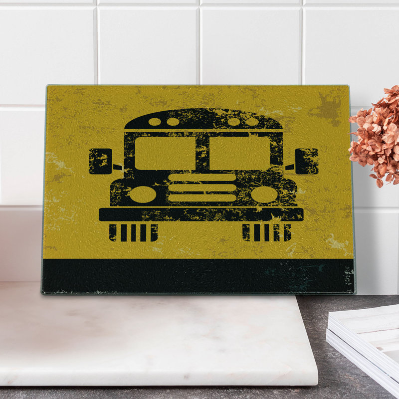 Ambesonne Bus Tempered Glass Cutting Board Old Worn Rustic Look Multicolor