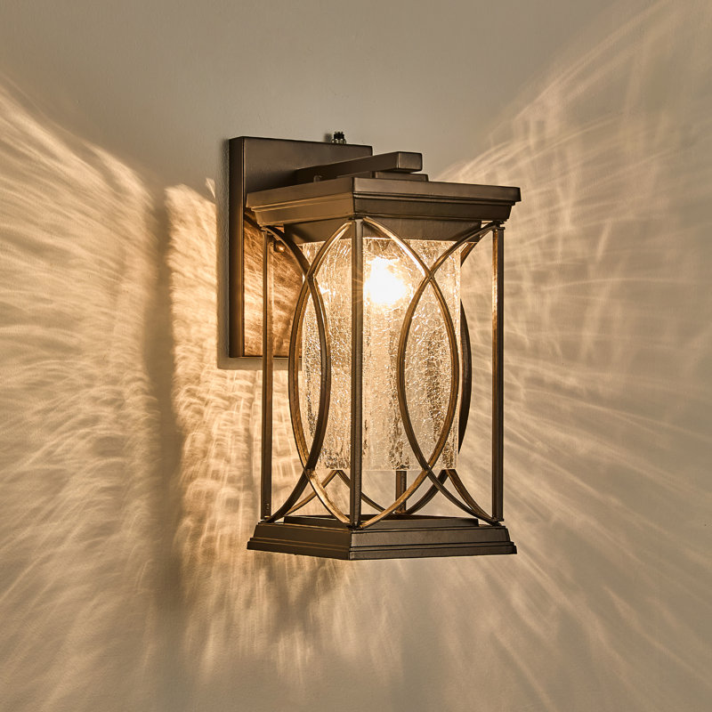 Oil Rubbed Bronze Outdoor Wall Sconce with Dusk to Dawn Sensor and Crackle Glass, Oil Rubbed Bronze