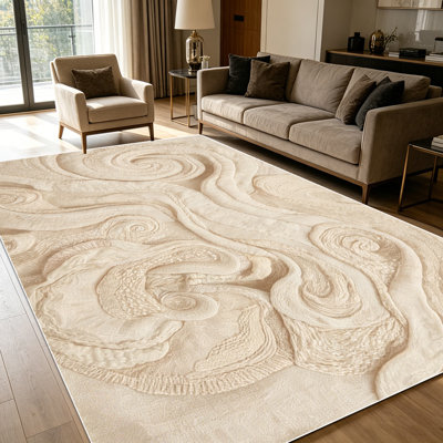 1PC neutral beige vintage swirl embossed textured area rugs for Living Room, Soft and Comfortable, Suitable for all seasons, easy-to-maintain, machine washable Indoor floor mat, Under Table Farmhouse suitable for dining room, bedroom, entryway,
