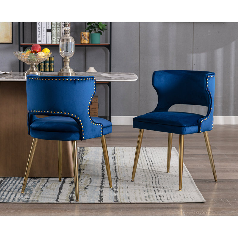 Fauteuil à oreilles en velours khanya, Bleu marine