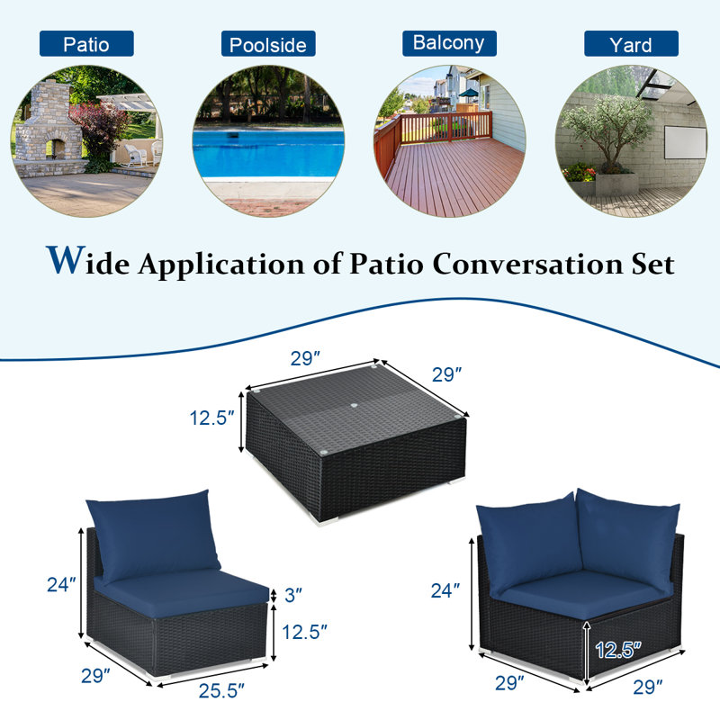 Brekkyn 6 - Person Patio Conversation Set with Cushions, Navy
