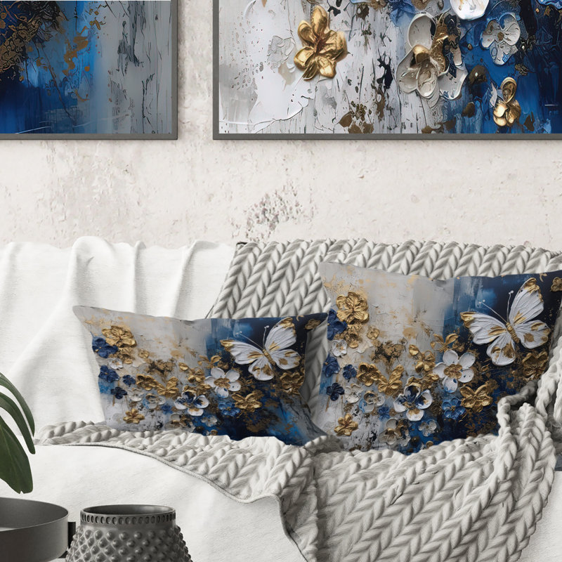Coussin Golden Wings and Flowers I - imprimé floral doré