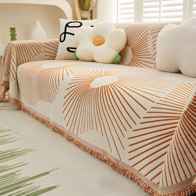 Housse pour canapé en chenille, H 0,31 po x l 134 po x P 71 po, Chenille orange