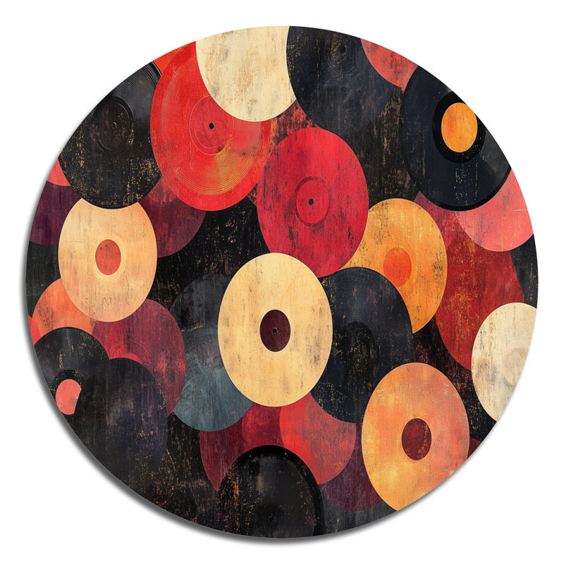 Rétro cercles de vinyle - art mural rond grand divertissement, L 29 po x H 29 po