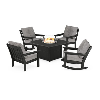 Vineyard 5-Piece Deep Seating Rocking Chair Conversation Set with Fire Pit Table -  POLYWOOD®, PWS410-2-BL145980
