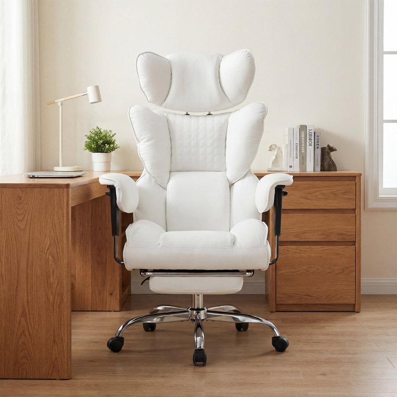 Ergonomic Big & Tall Executive Office Chair with Adjustable Padded Armrest, Headrest and Footrest, White