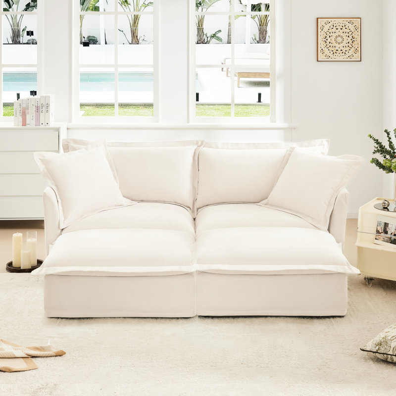 Chenille crème 2 places, coussin en mousse haute, lit confortable avec repose-pieds, couleur, fabrication