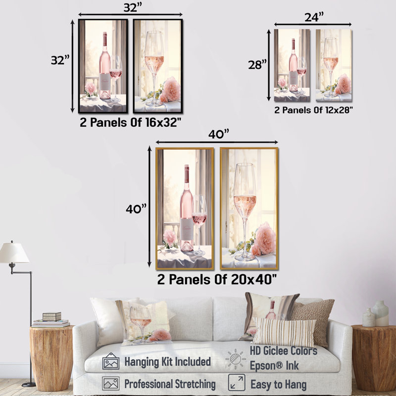 Sancerre Serenity - Ensemble de 2 impressions sur toile de vin, H 28 po x l 25 po, Toile tendue