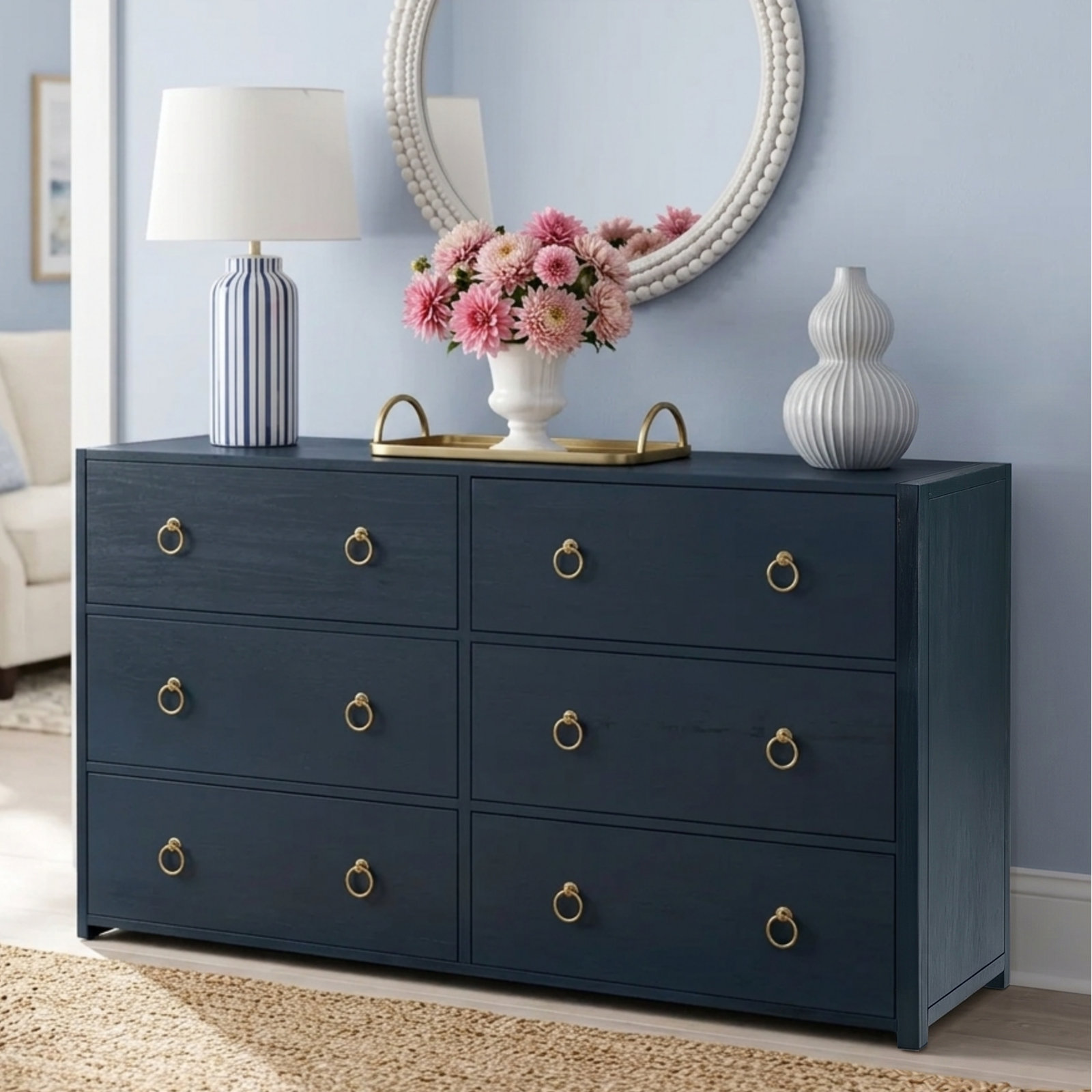 Elin 60" Acacia Dresser, Navy Blue