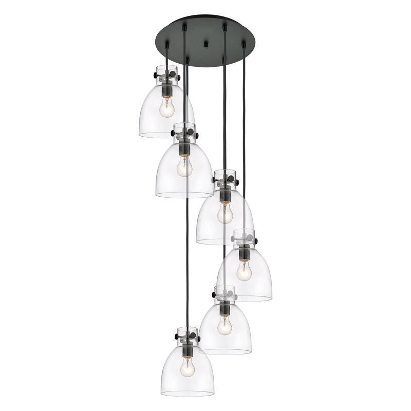 Luminaire suspendu 6 lumières Amrith, Transparent, Noir mat