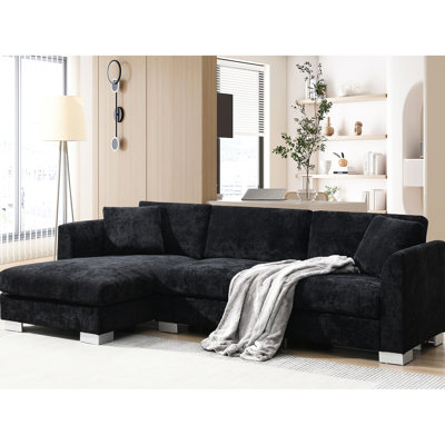 Canapé modulaire en chenille en forme de L 96 po x 56 po avec méridienne et 2 coussins, 4 cadres en bois massif et en fer pour divers endroits, coussins surdimensionnés, bureaux robustes