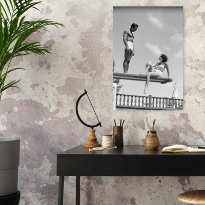 «1930S Couple on Pool Diving Board Talking Classic Retro Vintage Art mural»