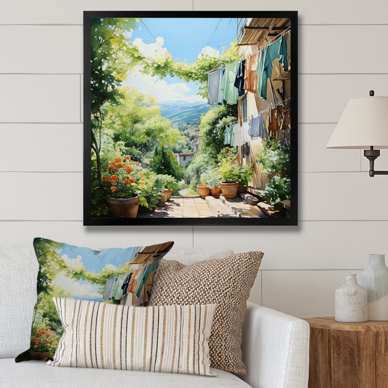 Art mural sur toile de ferme, impression de scène rustique «Laundry Day In Province I», H 16 po x l 16 po x P 1 po