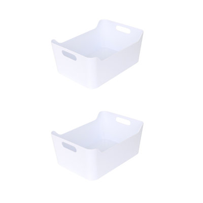 Rebrilliant Plastic Storage Bins With Handles For Kitchen And Pantry Organization-Multipurpose Open Storage Bins For Under Sink Storage-Bathroom Vanity Laundry Room, And Crafts Room, White, Large,