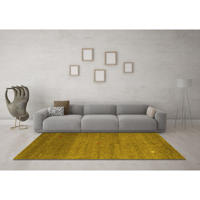 Tapis contemporains jaunes lavables à la machine 658, Carré 4 pi