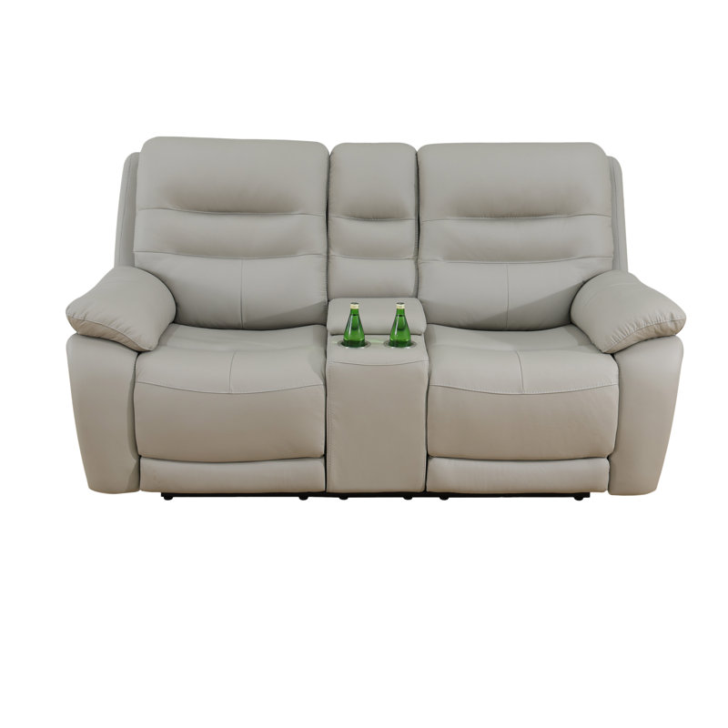 Kircho 76.8'' Genuine Cow Top Leather Pillow Top Arms Power Reclining Living Room Loveseat