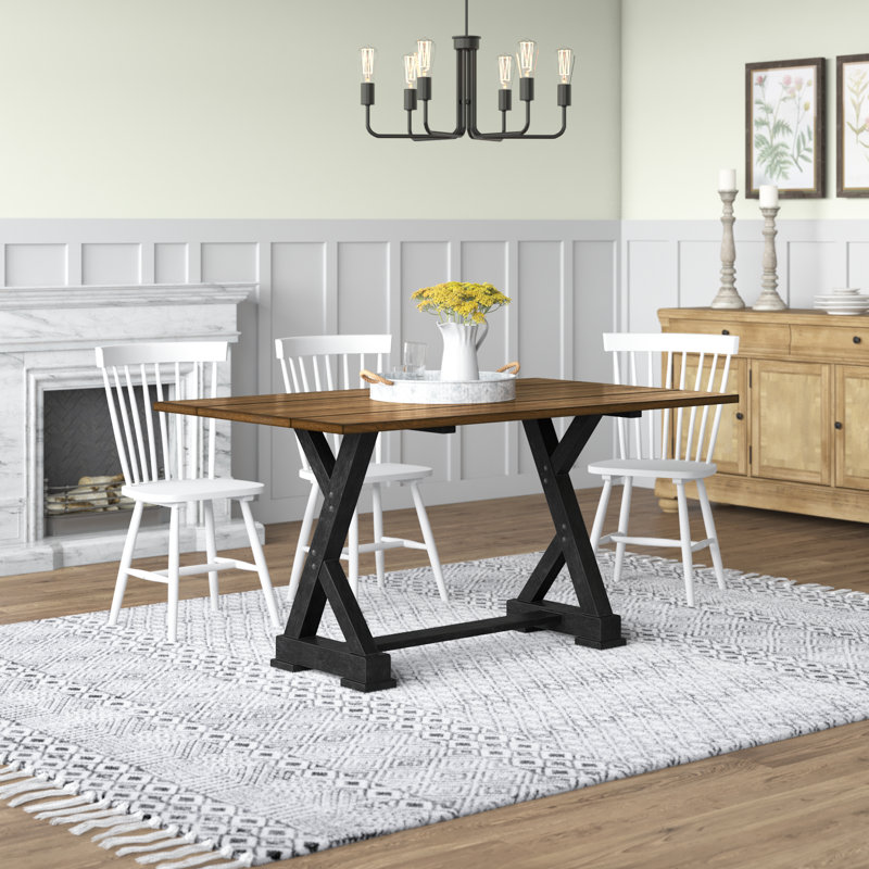 Devante Foldable Leaf Trestle Dining Table, Light Oak, Black