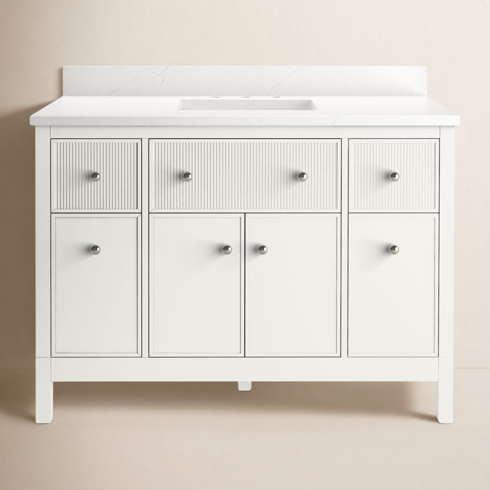 Malin 49" Single Bathroom Vanity, White, Polished Nickel