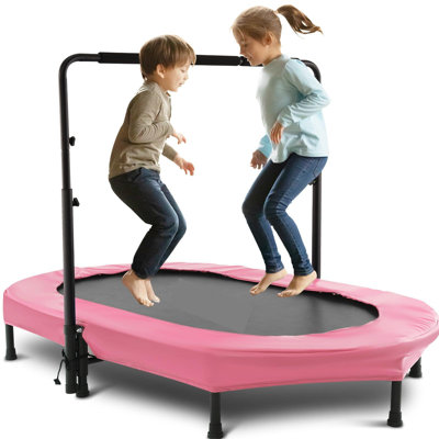 4.7' Foldable Oval Fitness Trampoline with Handlebar