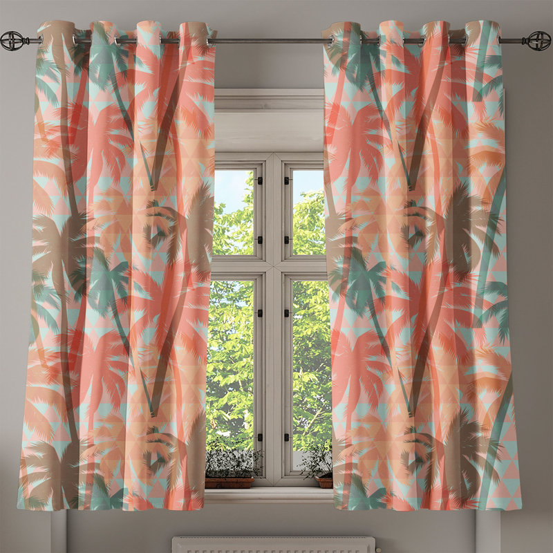 Dakota Fields Hawaiian Summer Grommet Curtain Art Psychedelic 50" x 84" Coral Cadet Blue, 50" W x 54" L