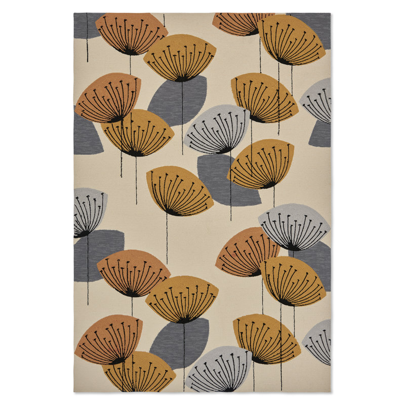 Floral Area Rug in Beige/Yellow/Gray, Rectangle 4'7" x 6'7"