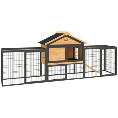 Rabbit Hutch Outdoor, 85"L Large Wooden Bunny Cage with Run Box