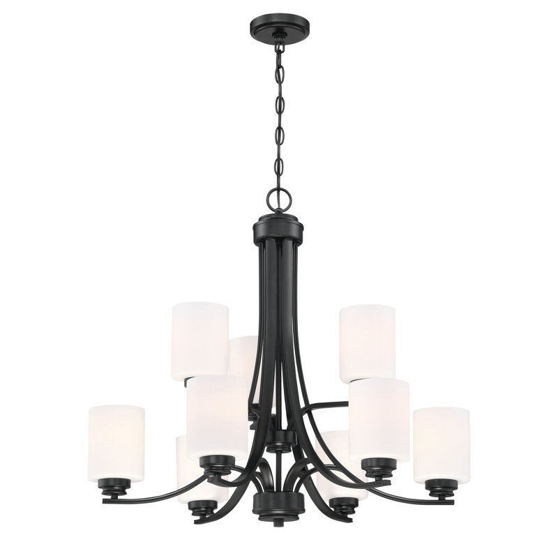 Lustre à niveaux 9 lumières statement Omur, Blanc givré, Dos plat
