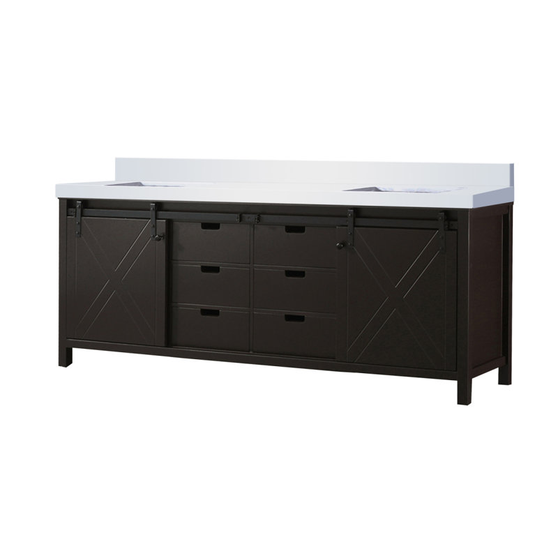 Meuble-lavabo double brun 84 po X P 22 po D, avec comptoir en marbre de culture, Brun, 84"