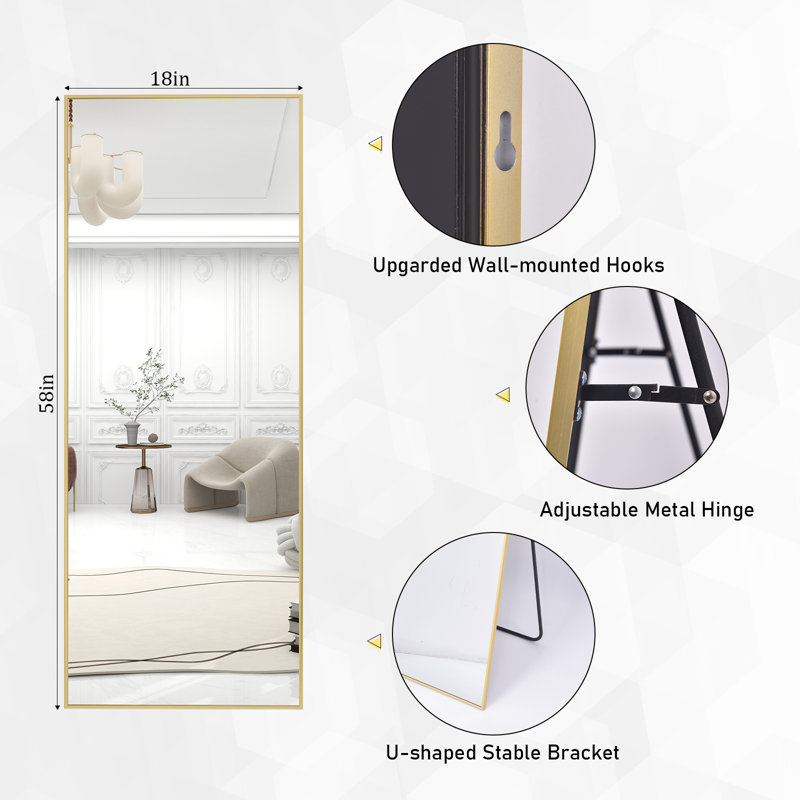 Metal Wall Mirror, 57.87" x 17.72", Gold