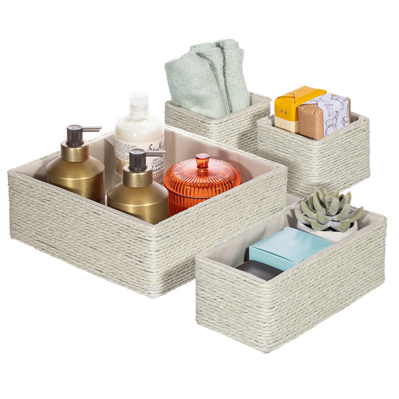 Stackable Storage Woven Paper Rope Baskets Set of 4, Beige, Beige