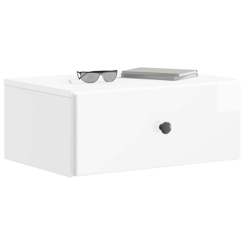 49cm W Manufactured Wood Bedside Table, High Gloss White