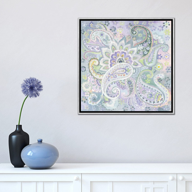"Paisley Dream" par Danhui nai, reproduction d’art, Toile avec cadre argenté, Pas de tapis, H 18 po x l 18 po x 1,5 po