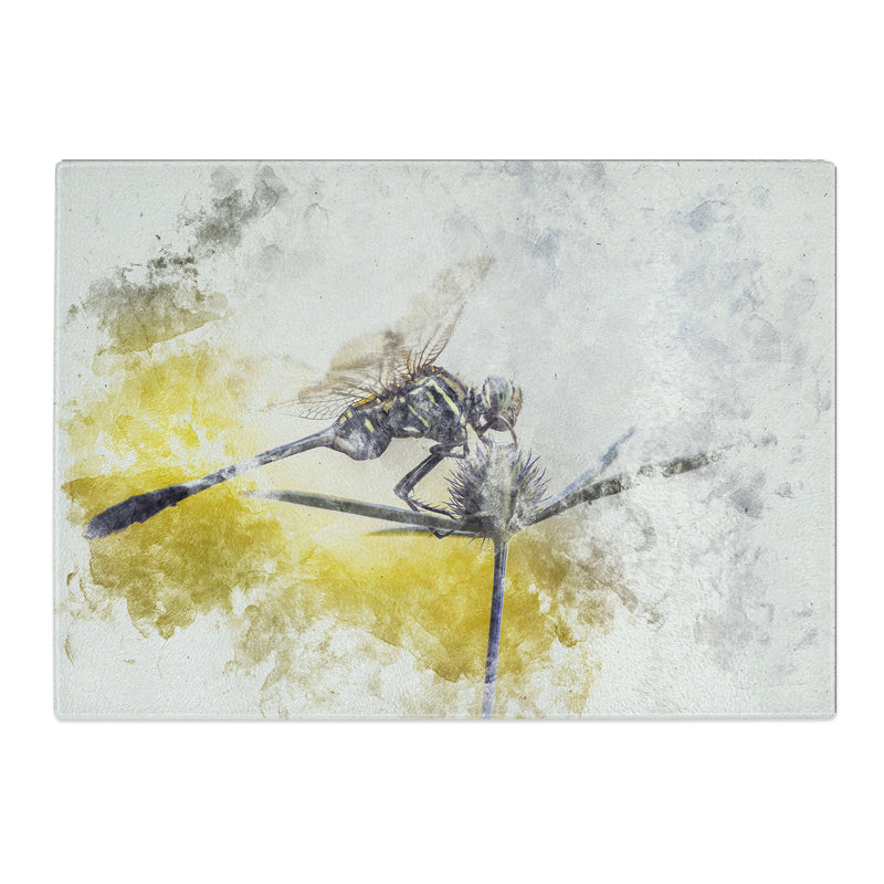 Tempered Glass Dragonfly upon a Thistle Chopping Board, 28.5 cm x 39 cm