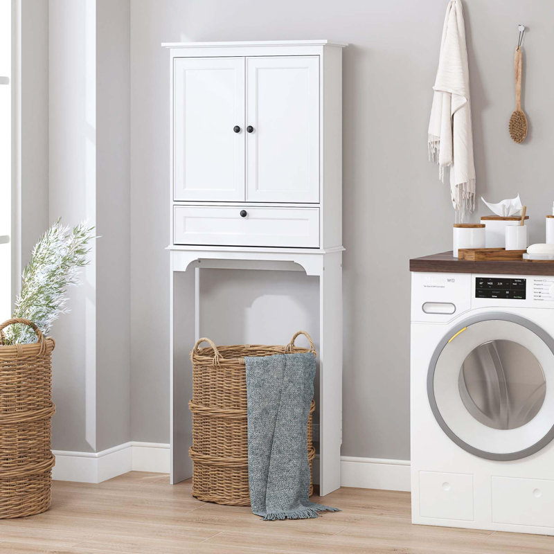 Overhead Storage Cabinet With Doors And Adjustable Shelves With Chains, White