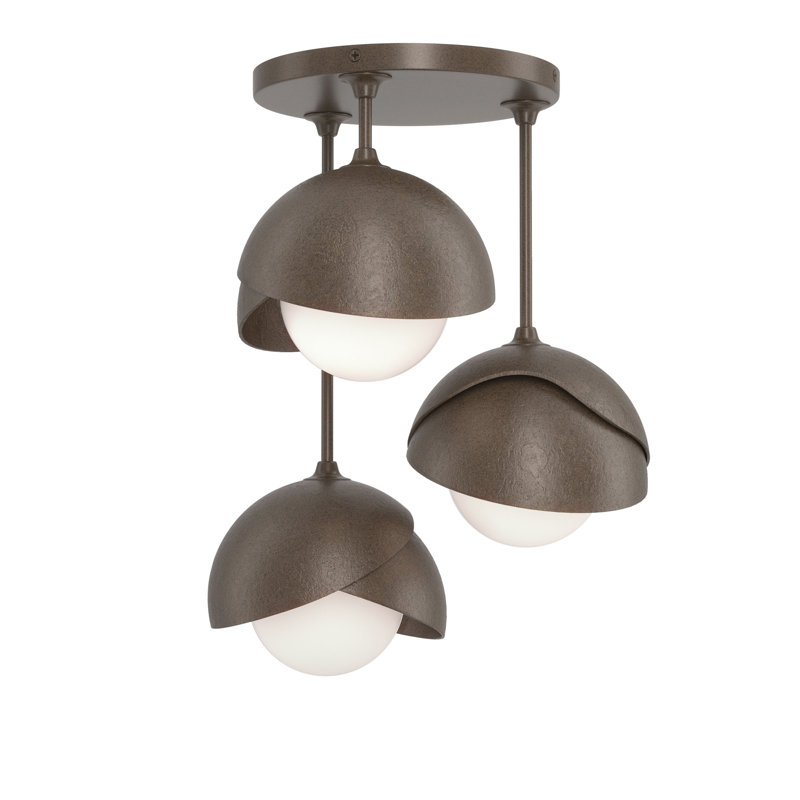 Brooklyn 3 - Light Double Shade Semi Flush Mount, Bronze, Bronze