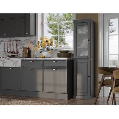 Garde-manger Jaylena 100% bois massif 16,5 po avec portes en verre massif dépoli et tablettes réglables