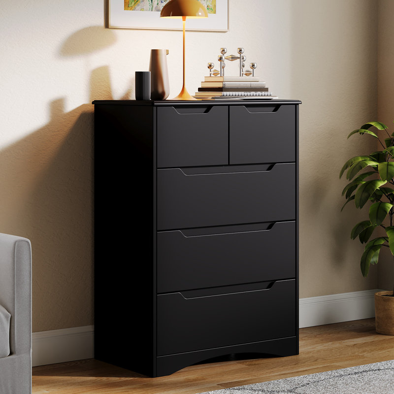  Modern 5-Drawer Dresser with Recessed Handles - Configured with 2 Small & 3 Large Drawers for Bedroom, Living Room, or Hallway
