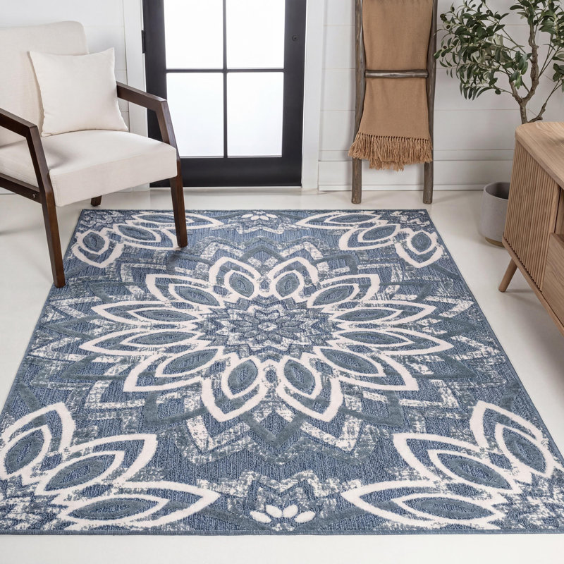 Tapis d'intérieur / extérieur Flora, Dark Blue, Rectangle 4 pi x 6 pi