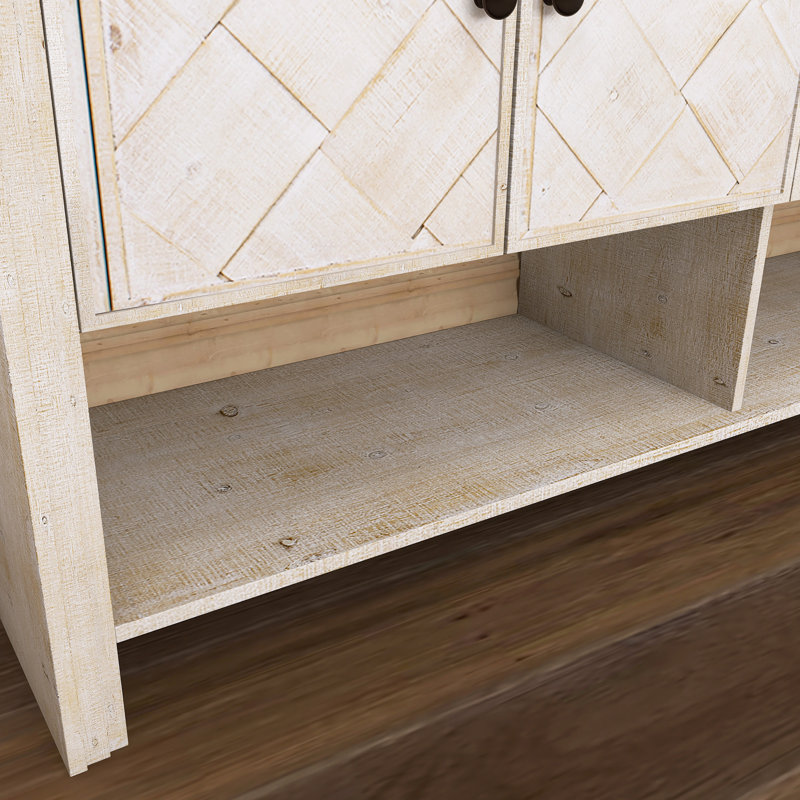Console polyvalente avec lattes en bois tissé, Beige Brown