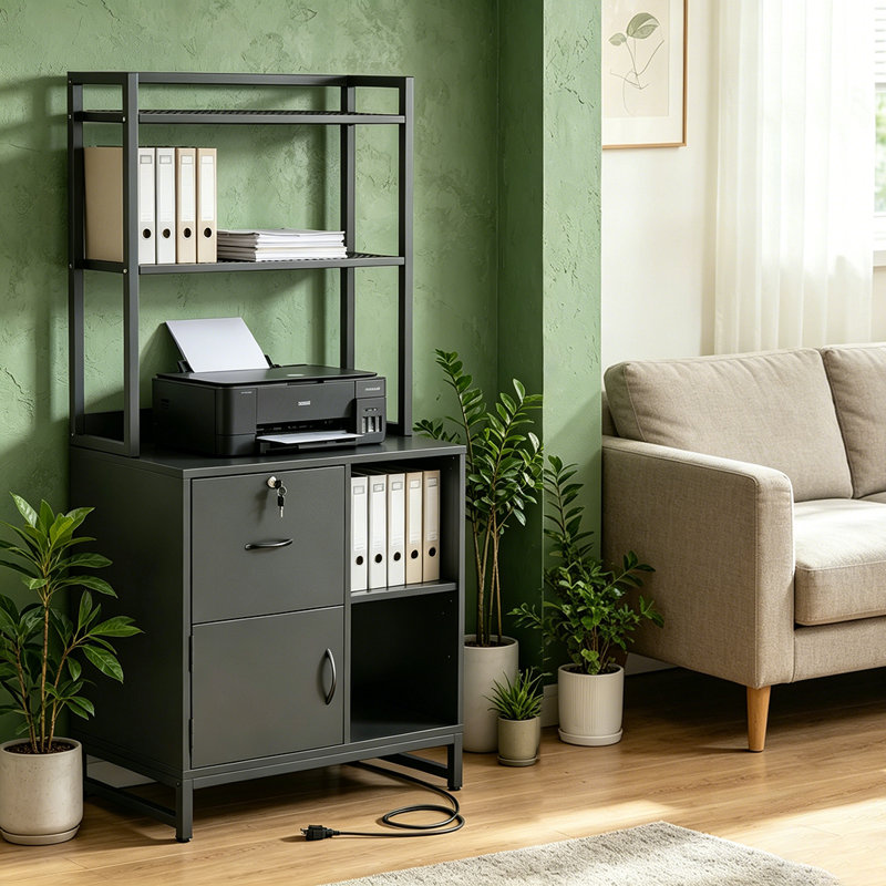 Classeur vertical avec tablettes et station de charge, armoires de rangement à tiroirs, convient au format lettre, Gray