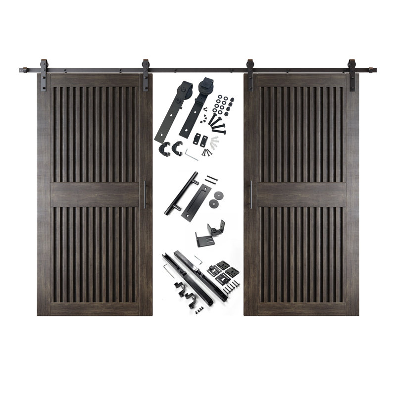 Ensemble de quincaillerie pour porte de grange non assemblée et fini en losange 42 po x 84 po Homacer Ebony, 42" x 84"