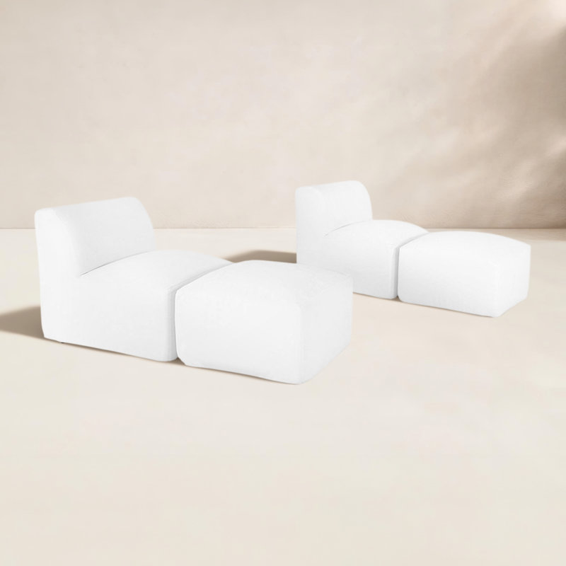 Praia Sunbrella® Outdoor Lounge Chairs with Ottomans, Canvas White Sunbrella® Canvas