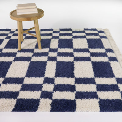 Tapis bleu marine à carreaux Dorolice