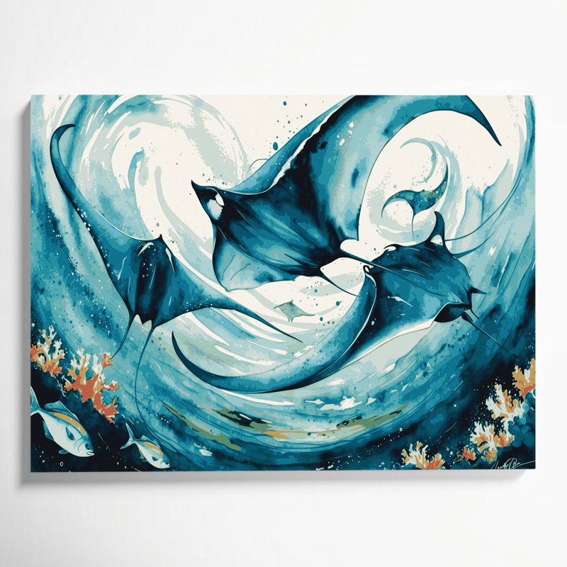 «Hawaiian Manta Rays», art mural sur toile verte, H 20 po x l 30 po