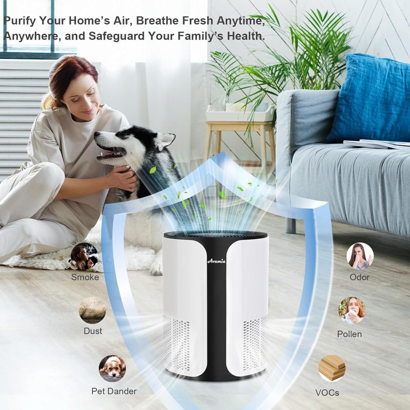 Air Purifier for Large Rooms up to 1100 Sq Ft, H14 HEPA Filter Air Purifiers for Bedroom with 360° Air Inlet, Compact Portable Cleaner for Pets, Smoke, Dust, Dander, Odor, Pollen