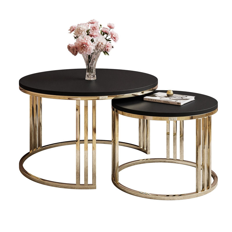 Clemont Double Pedestal Coffee Table, Gold Chrome