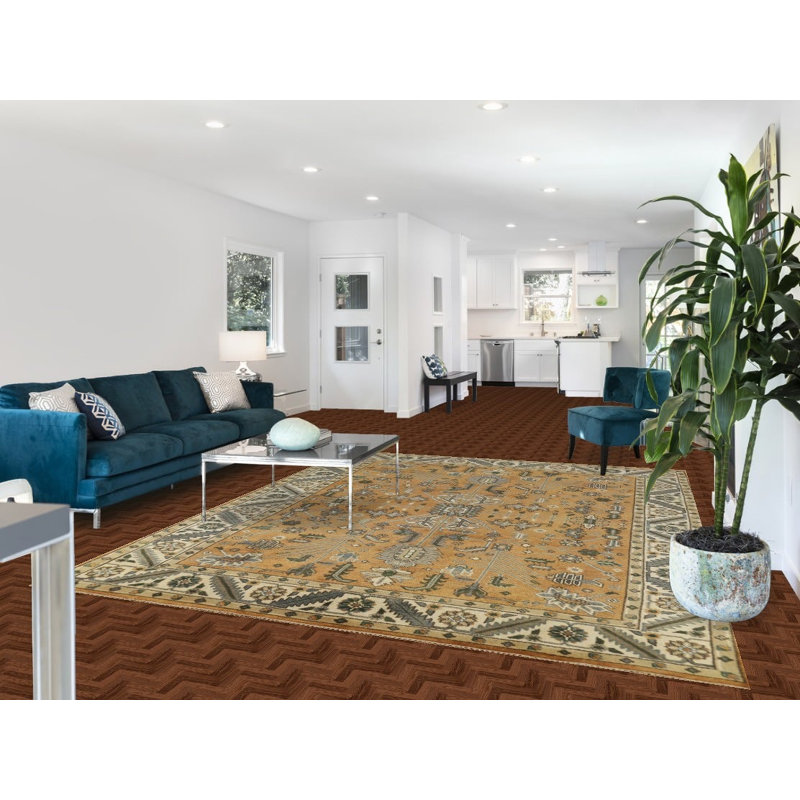 Tapis traditionnel indien en laine orange rouille 8 x 10