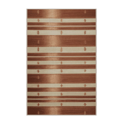 Washable Copper Ivory Striped Area Rug