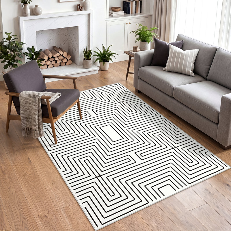 Modern 5x7 Machine Washable Area Rugs for Living Room, Soft Grey Rug for Bedroom Dining Room, Geometric Non-Slip Low Pile Indoor Carpet for Office Entryway Decor