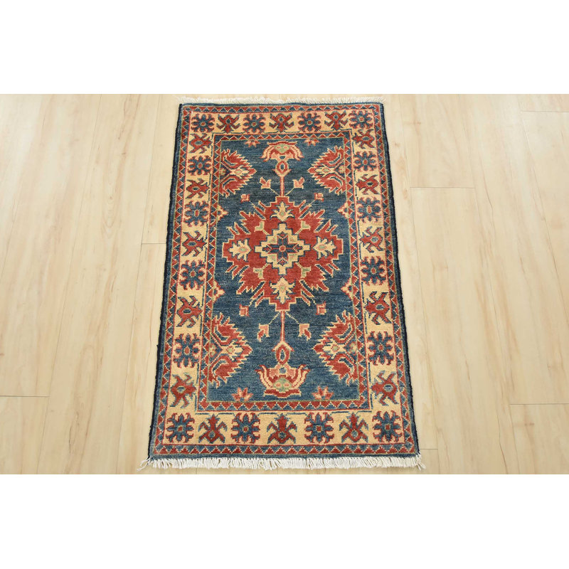 Kazak Rug 2’1” X 3’5” Blue Wool Tribal Hand-Knotted Oriental Carpet